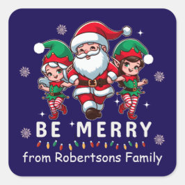 Gepersonaliseerde Santa & Elves Line Dancing Kerst Vierkante Sticker