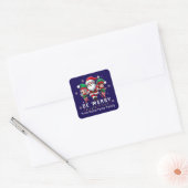 Gepersonaliseerde Santa & Elves Line Dancing Kerst Vierkante Sticker (Envelop)
