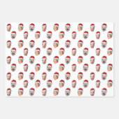 Gepersonaliseerde Santa Hat Face 3 Foto Kerstcadea Inpakpapier Vel (Voorkant 3)
