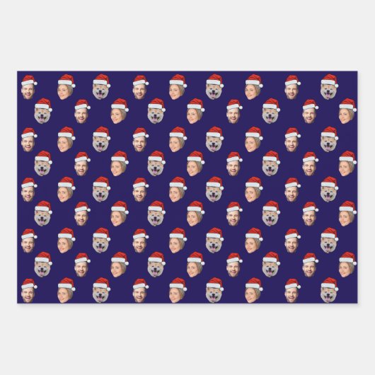 Gepersonaliseerde Santa Hat Face 3 Foto Kerstcadea Inpakpapier Vel (Voorkant 2)