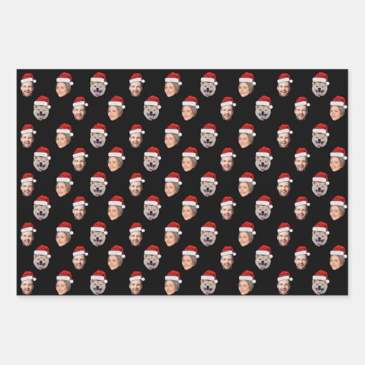 Gepersonaliseerde Santa Hat Face 3 Foto Kerstcadea Inpakpapier Vel (Voorkant)
