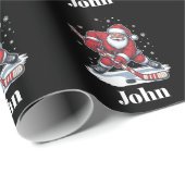 Gepersonaliseerde Santa Ice Hockey Kerstsport Cadeaupapier (Rol Hoek)