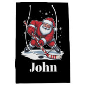 Gepersonaliseerde Santa Ice Hockey Kerstsport Medium Cadeauzakje (Voorkant)