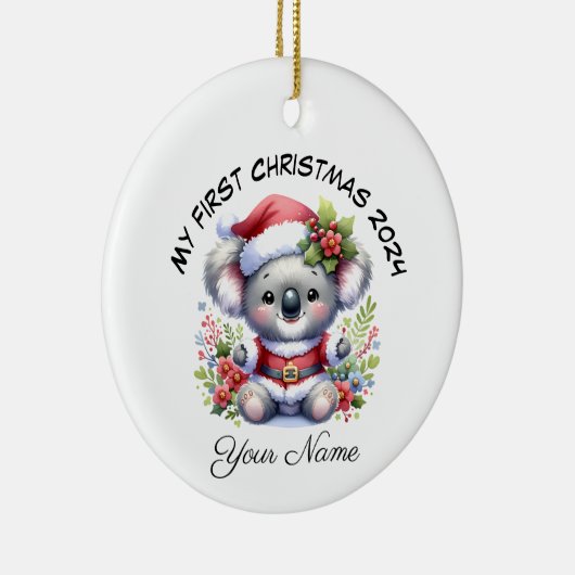 Gepersonaliseerde Santa Koala Beer Eerste Kerstdag Keramisch Ornament (Rechts)