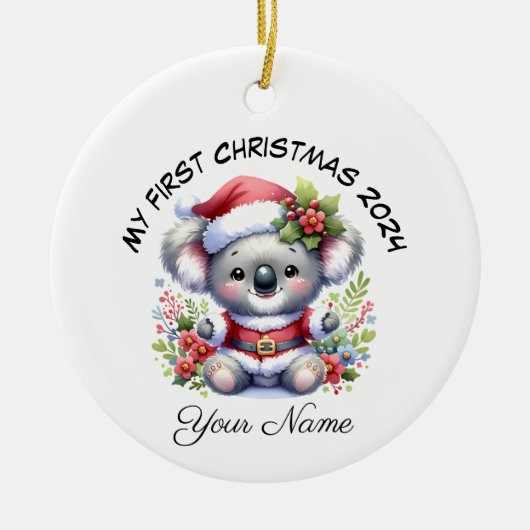 Gepersonaliseerde Santa Koala Beer Eerste Kerstdag Keramisch Ornament (Voorkant)