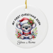 Gepersonaliseerde Santa Koala Beer Eerste Kerstdag Keramisch Ornament (Achterkant)