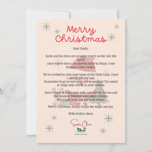 Gepersonaliseerde Santa Letter Christmas Kaart voo (Voorkant)