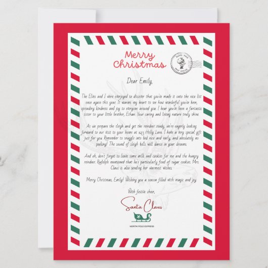 Gepersonaliseerde Santa Letter Kaart voor kinderen (Voorkant)