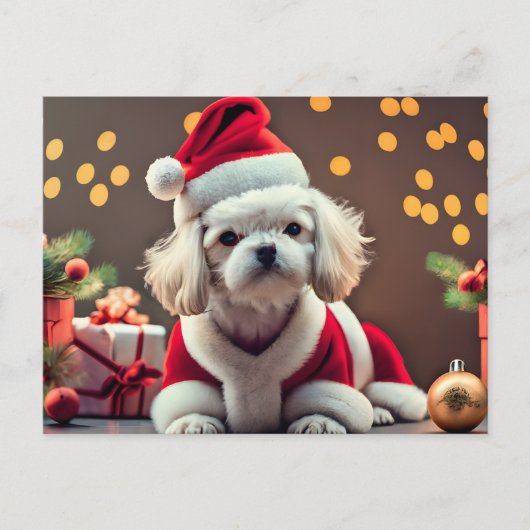 Gepersonaliseerde Santa Maltese Hond Vrolijk Kerst Feestdagenkaart (Voorkant)