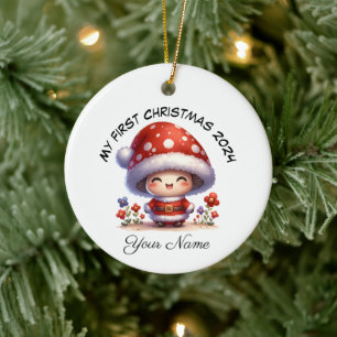 Gepersonaliseerde Santa Mushroom Eerste Kerstmis Keramisch Ornament