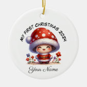 Gepersonaliseerde Santa Mushroom Eerste Kerstmis Keramisch Ornament (Voorkant)