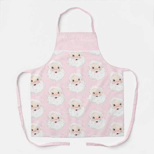 Gepersonaliseerde Santa Pink Pet Preppy Waterverf Schort (Voorkant)