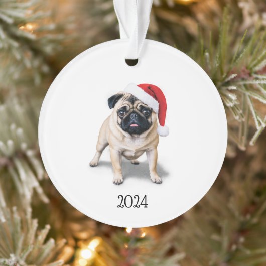 Gepersonaliseerde Santa Pug Acryl Ornament (Boom)