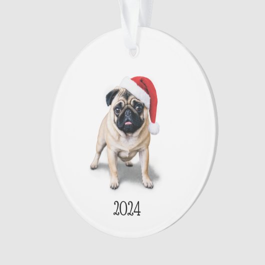 Gepersonaliseerde Santa Pug Acryl Ornament (voorkant)