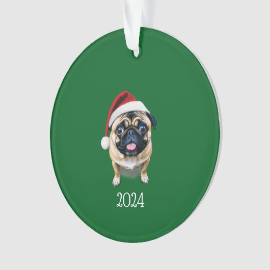 Gepersonaliseerde Santa Pug Ornament (voorkant)