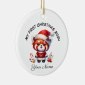 Gepersonaliseerde Santa Red Panda Beer Eerste Kers Keramisch Ornament (Rechts)