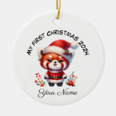 Gepersonaliseerde Santa Red Panda Beer Eerste Kers Keramisch Ornament (Voorkant)