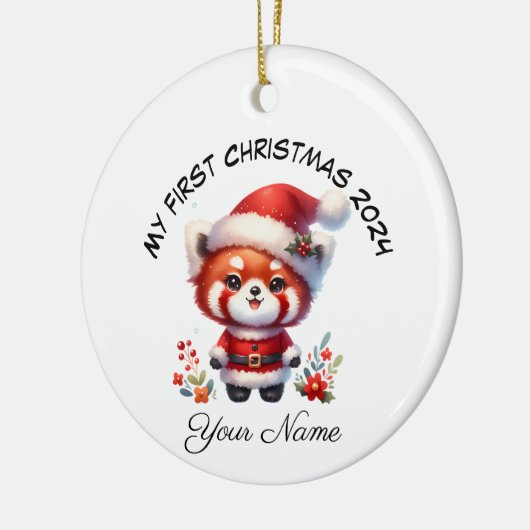 Gepersonaliseerde Santa Red Panda Beer Eerste Kers Keramisch Ornament (Links)