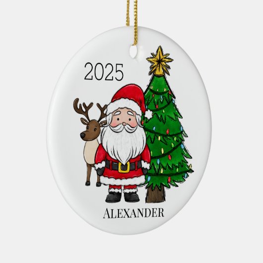 Gepersonaliseerde Santa Rendier Kerstboom Keramisch Ornament (Rechts)