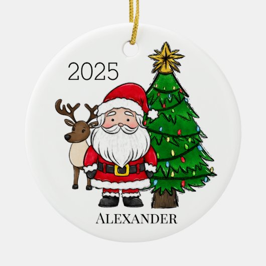 Gepersonaliseerde Santa Rendier Kerstboom Keramisch Ornament (Voorkant)