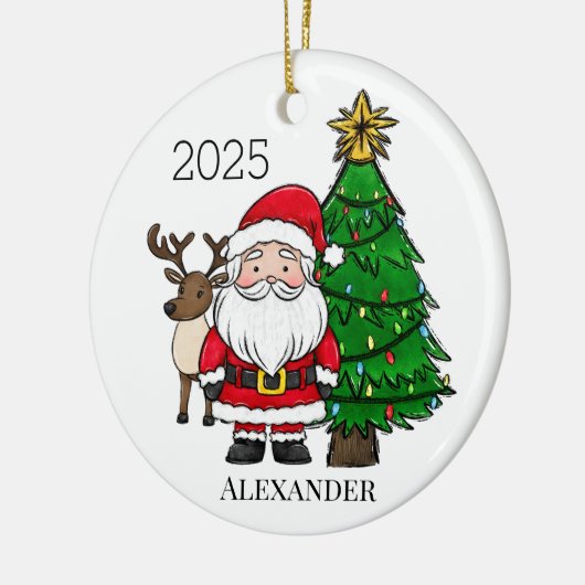 Gepersonaliseerde Santa Rendier Kerstboom Keramisch Ornament (Links)
