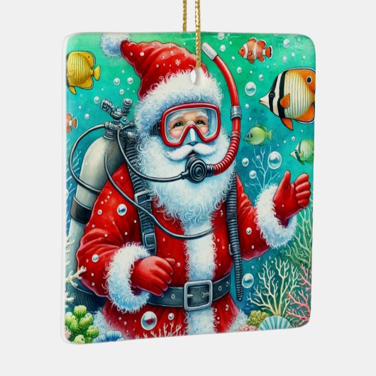 Gepersonaliseerde Santa Scuba Diving Kerstmis Keramisch Ornament (Rechts)
