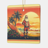 Gepersonaliseerde Santa Surfing Retro Beach Kerstm Keramisch Ornament (Links)
