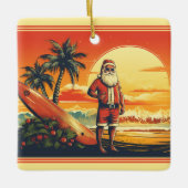 Gepersonaliseerde Santa Surfing Retro Beach Kerstm Keramisch Ornament (Voorkant)