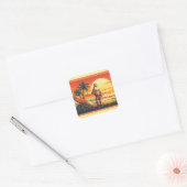Gepersonaliseerde Santa Surfing Retro Beach Kerstm Vierkante Sticker (Envelop)