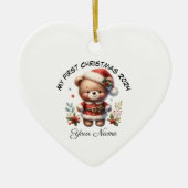 Gepersonaliseerde Santa Teddy Bear Eerste Kerstmis Keramisch Ornament (Voorkant)