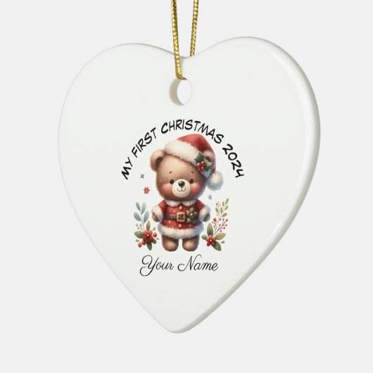 Gepersonaliseerde Santa Teddy Bear Eerste Kerstmis Keramisch Ornament (Links)