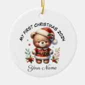 Gepersonaliseerde Santa Teddy Bear Eerste Kerstmis Keramisch Ornament (Voorkant)