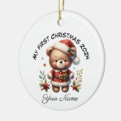 Gepersonaliseerde Santa Teddy Bear Eerste Kerstmis Keramisch Ornament (Links)