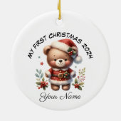 Gepersonaliseerde Santa Teddy Bear Eerste Kerstmis Keramisch Ornament (Achterkant)