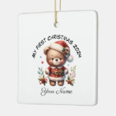 Gepersonaliseerde Santa Teddy Bear Eerste Kerstmis Keramisch Ornament (Links)
