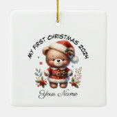 Gepersonaliseerde Santa Teddy Bear Eerste Kerstmis Keramisch Ornament (Achterkant)