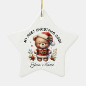 Gepersonaliseerde Santa Teddy Bear Eerste Kerstmis Keramisch Ornament (Voorkant)