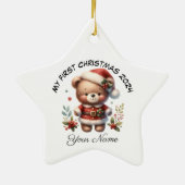 Gepersonaliseerde Santa Teddy Bear Eerste Kerstmis Keramisch Ornament (Achterkant)