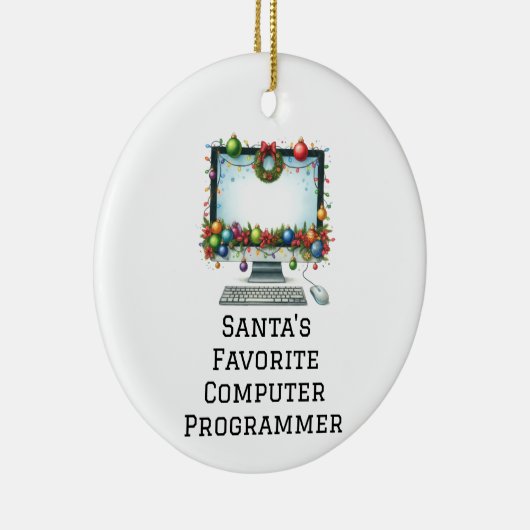 Gepersonaliseerde Santa's favoriete computerprogra Keramisch Ornament (Rechts)