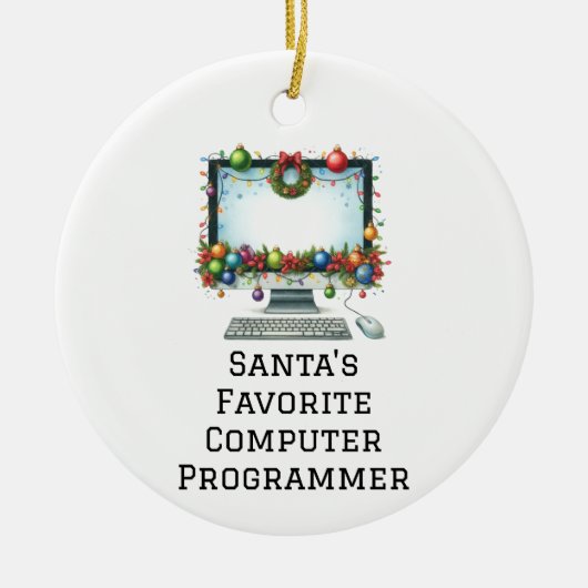 Gepersonaliseerde Santa's favoriete computerprogra Keramisch Ornament (Voorkant)