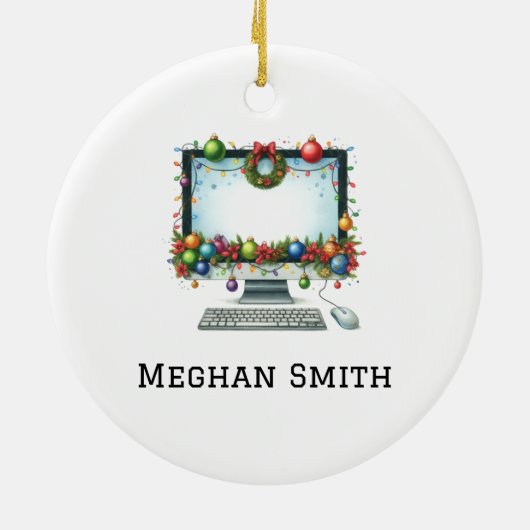 Gepersonaliseerde Santa's favoriete computerprogra Keramisch Ornament (Achterkant)