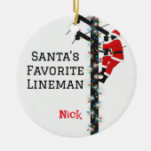 Gepersonaliseerde Santa's Favoriete Lineman Keramisch Ornament (Voorkant)