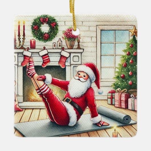 Gepersonaliseerde Santa's favoriete Pilates-instru Keramisch Ornament (Voorkant)