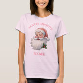 Gepersonaliseerde Santa's Favoriete Roze Xmas T-shirt (Voorkant)