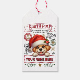 Gepersonaliseerde Santa's Gift Label met leuke pup Cadeaulabel