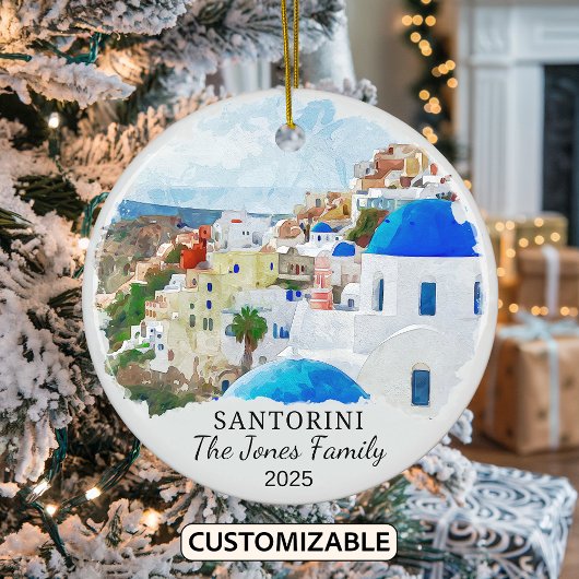 Gepersonaliseerde Santorini Ornament, Griekenland Keramisch Ornament
