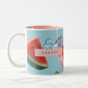 Gepersonaliseerde sappige watermeloen munt glans tweekleurige koffiemok