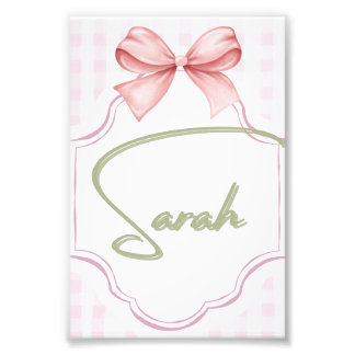 Gepersonaliseerde Sarah Baby Girl Nursery Bow & Gi Foto Afdruk