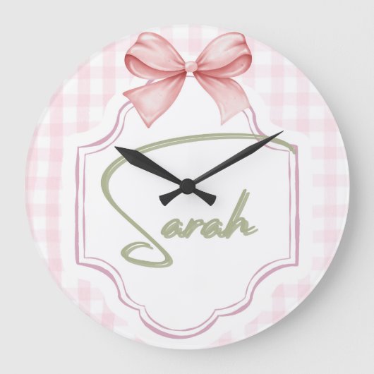 Gepersonaliseerde Sarah Baby Girl Nursery Bow & Gi Grote Klok (Voorkant)