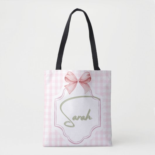 Gepersonaliseerde Sarah Baby Girl Nursery Bow & Gi Tote Bag (Voorkant)